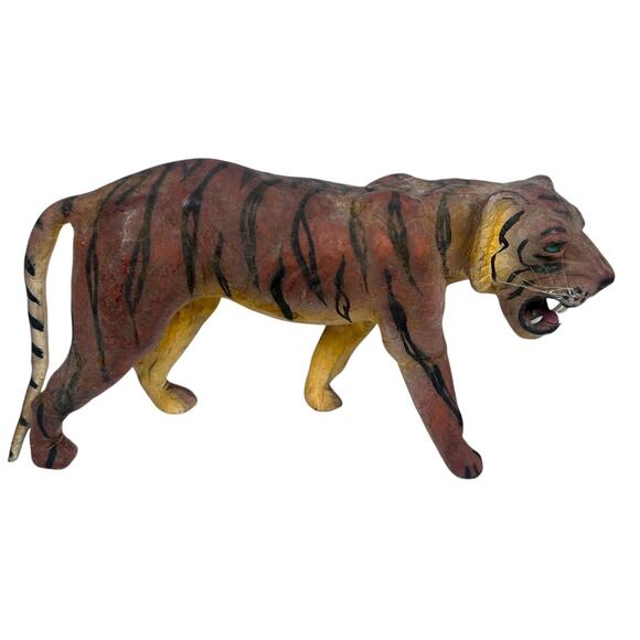 Vintage Tiger Figurine Leather Wrapped Animal Sculpture MCM Mid-Century Modern - Picture 5 of 9